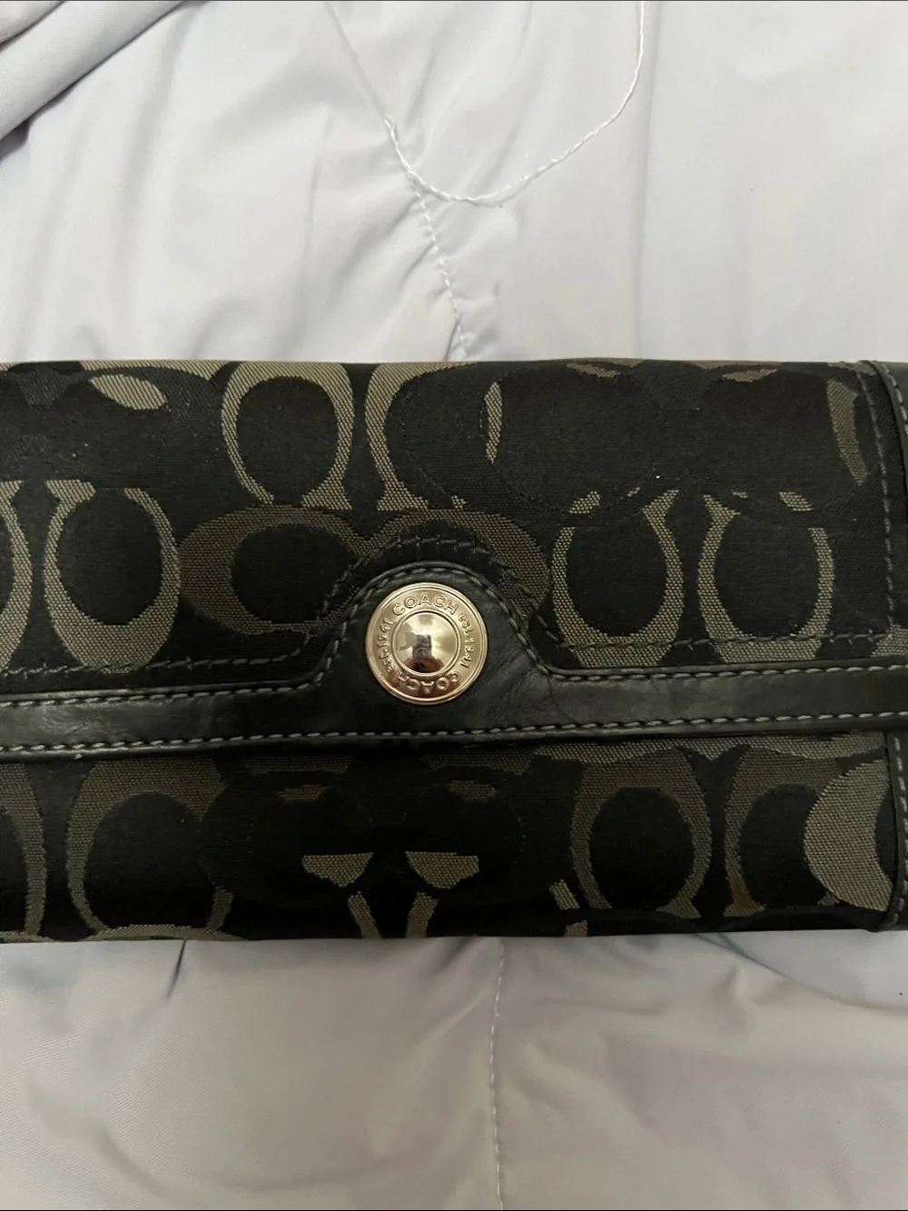 Coach Black and Gray Signature Snap checkbook Wallet